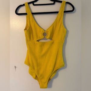Aerie Yellow Textured One-Piece Swimsuit with Front Ring Cutout